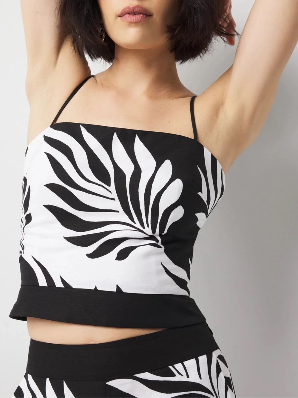 WHBM Black & White Linen-Blend Palm Print Bustier Size 10 NWT